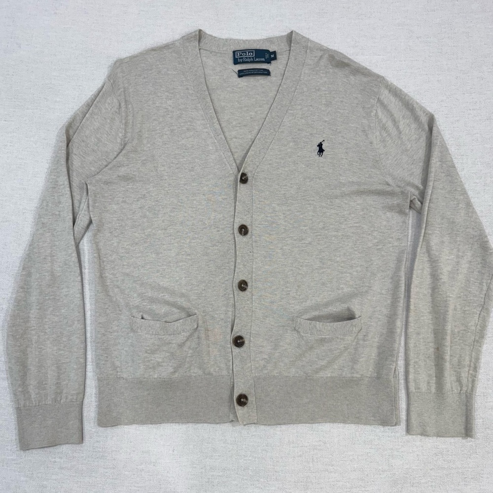 Ralph Lauren Men's Medium Light Gray Cardigan Sweater